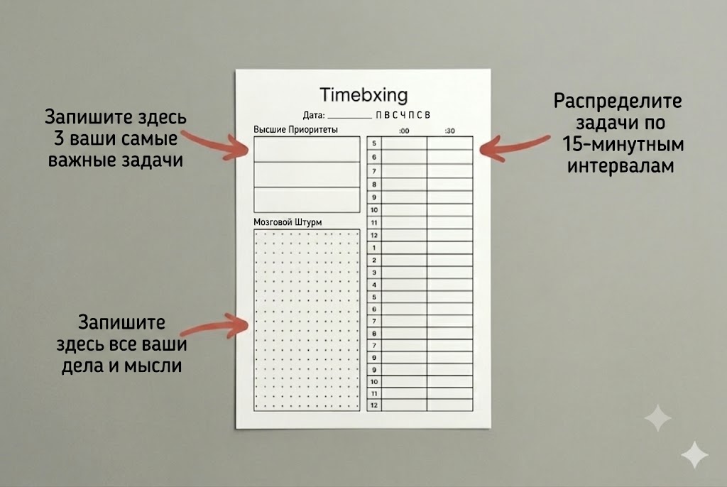 Таймбокс TodoMaster — расписание дня
